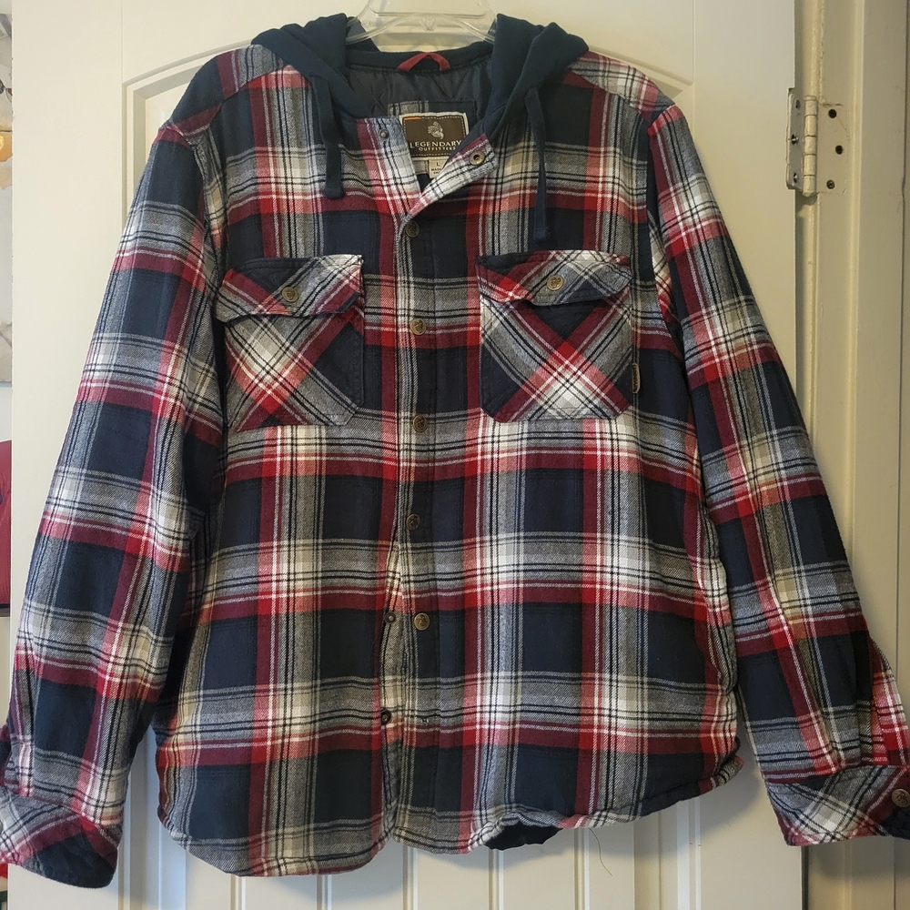 Legendary Outfitters Red and Blue Plaid Hooded Shirt Jacket